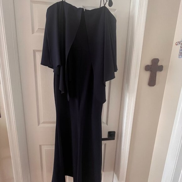 VINCE CAMUTO Womens Navy Ruffled Bell Sleeve Off Shoulder Full-Length Formal S8 - Picture 4 of 10